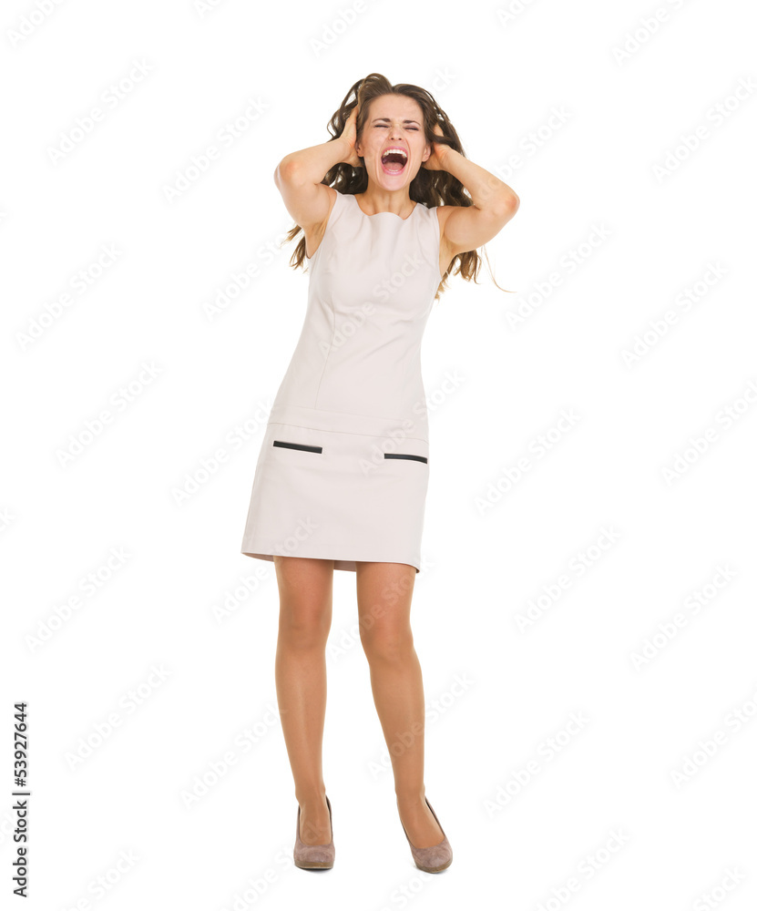 Full length portrait of stressed young woman Full length portrait of stressed young woman