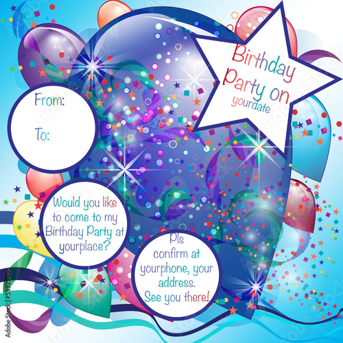 Balloons Party Invitation card for Boy