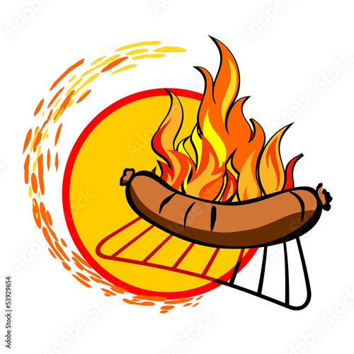 Grill sticker on fiery background.