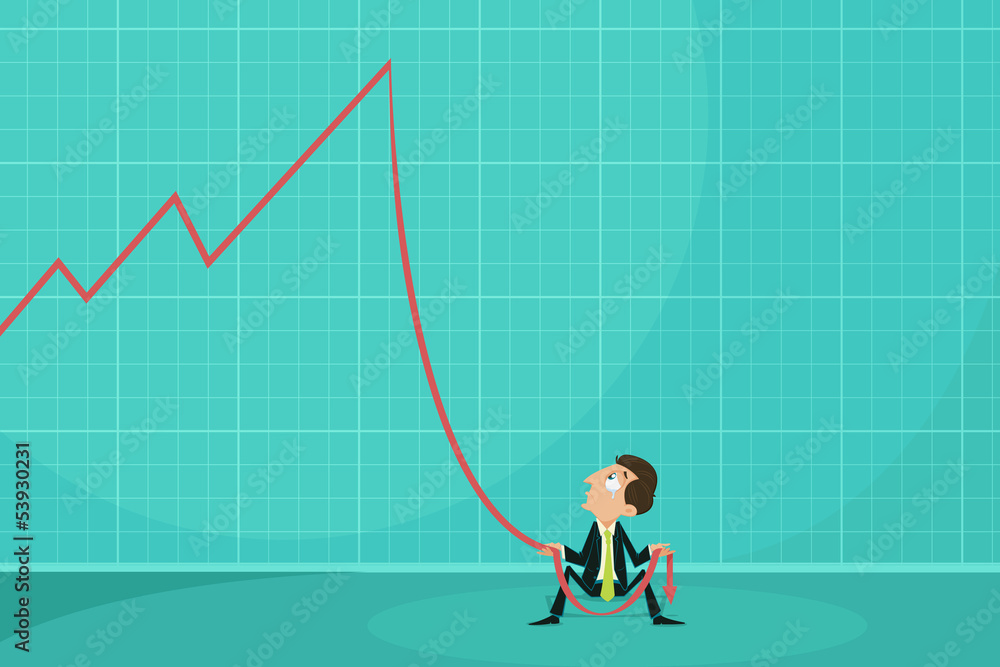 Depressed Businessman holding loss arrow Depressed Businessman holding loss arrow
