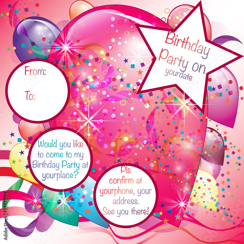Balloons Party Invitation card for Girl