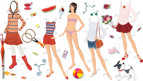 Paper doll of a teen girl and clothing for her photo