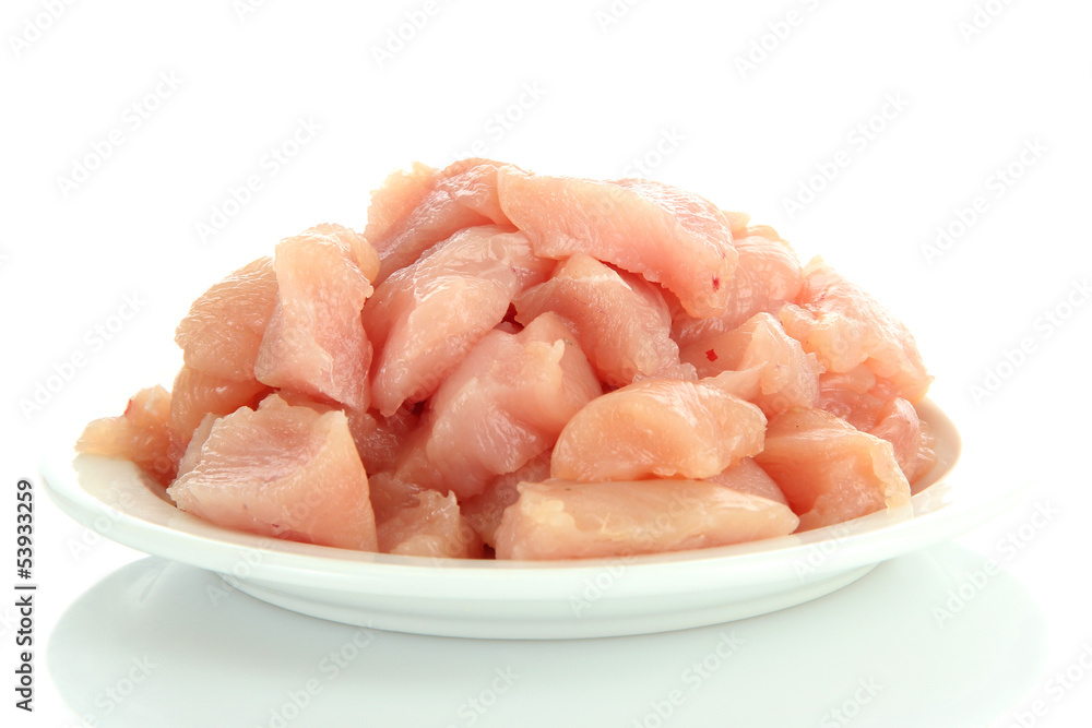 raw chicken meat on plate, isolated on white raw chicken meat on plate, isolated on white