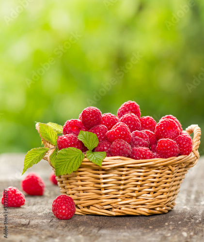 Fresh raspberry in the basket photo