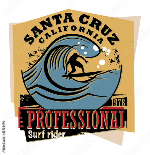 Abstract California surfer sign, vector illustration