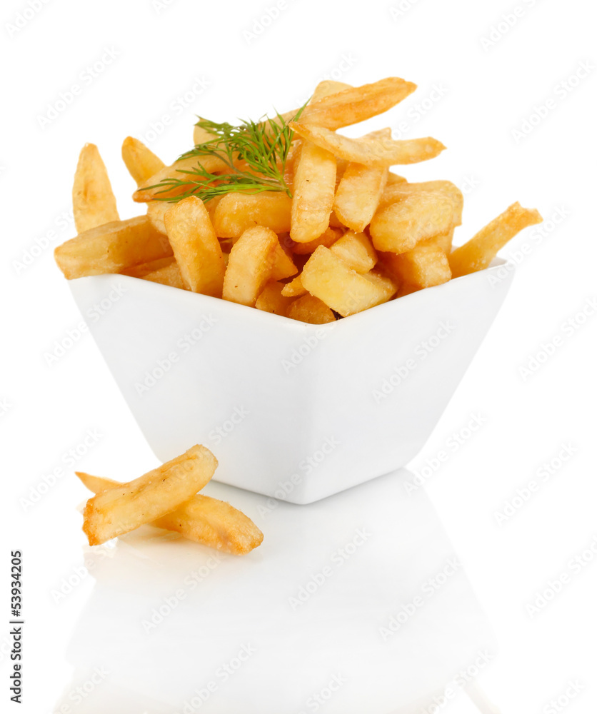 French fries in bowl isolated on white French fries in bowl isolated on white