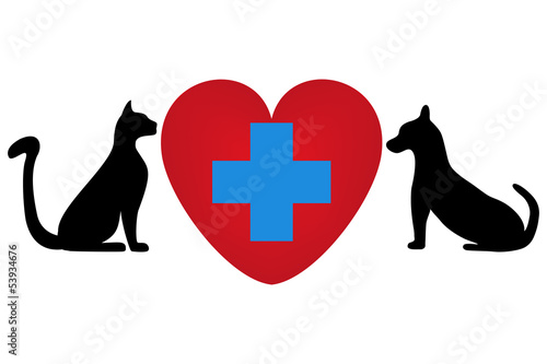 Veterinary symbol with a picture of a cat and dog