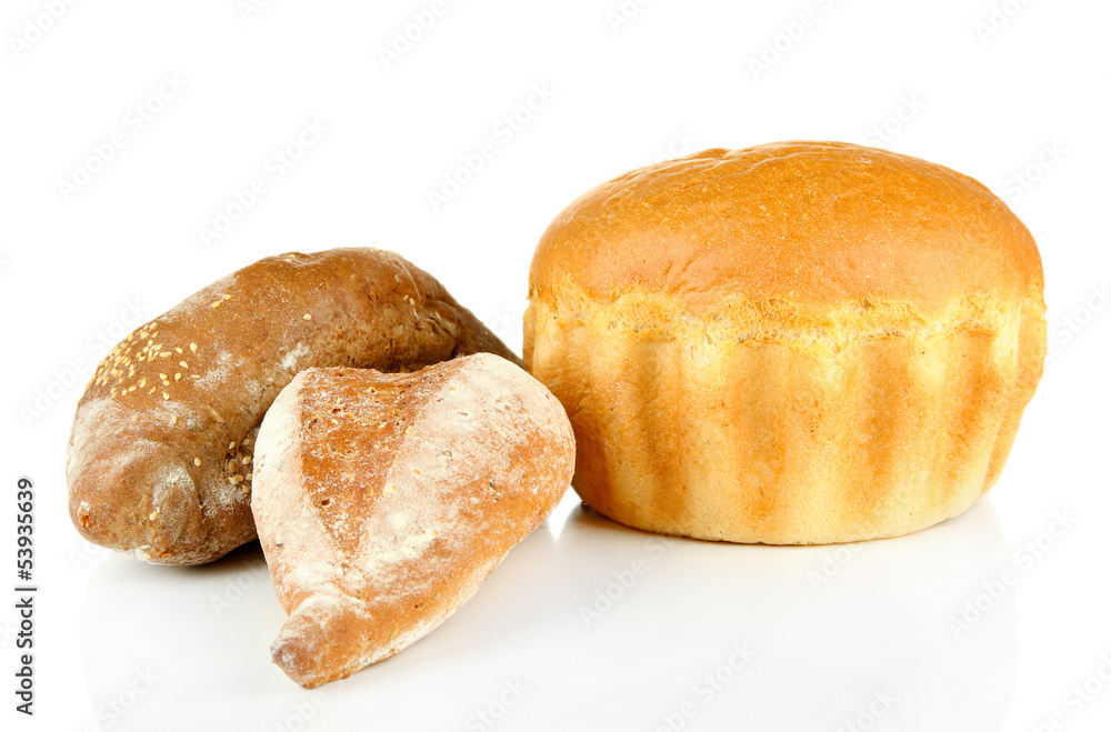 Composition with bread, isolated on white Composition with bread, isolated on white