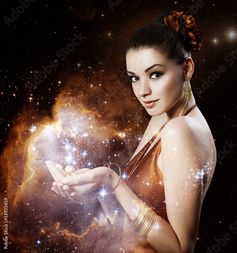 Beautiful young woman - gold portrait