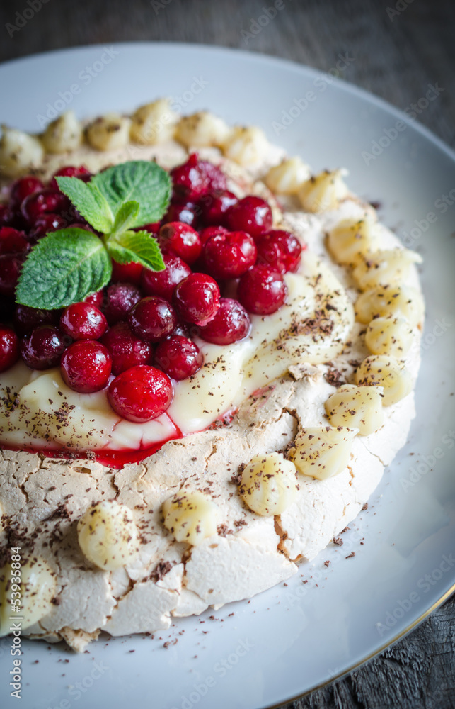 Pavlova meringue with cherries Pavlova meringue with cherries