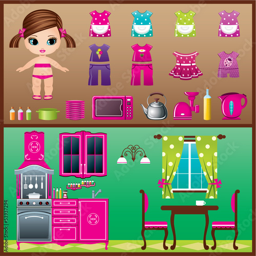 Paper doll with clothes set.