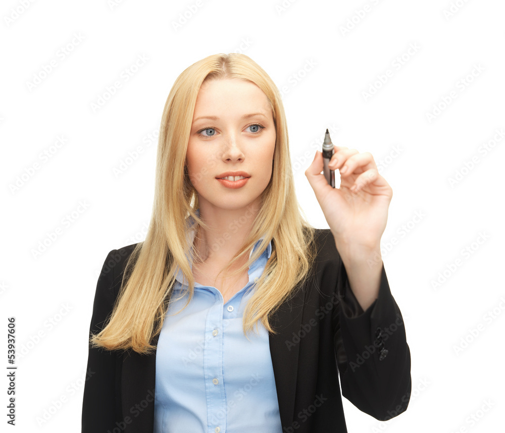 businesswoman writing something in the air businesswoman writing something in the air