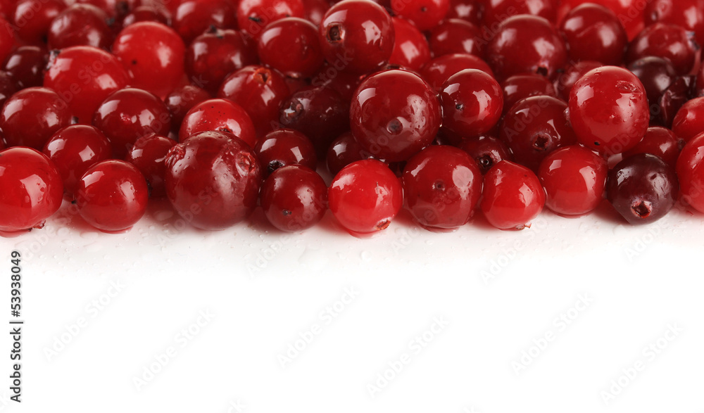 Ripe red cranberries, isolated on white. Ripe red cranberries, isolated on white.