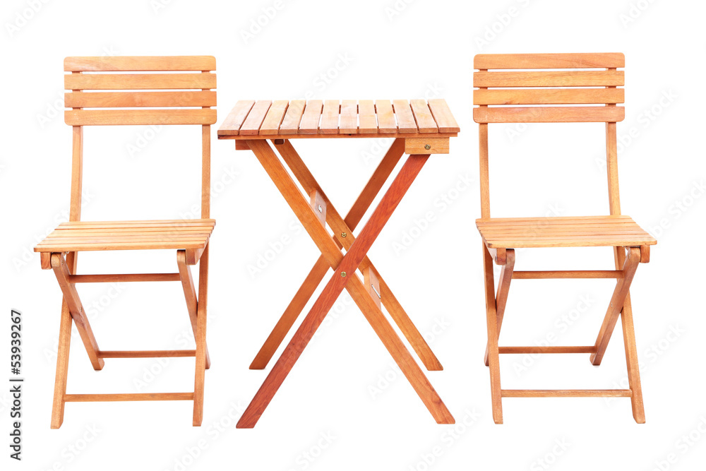 Wooden table with chairs isolated on white Wooden table with chairs isolated on white