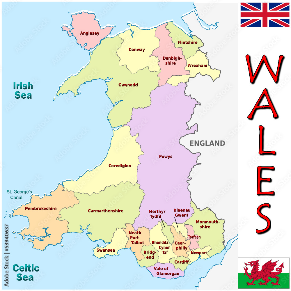 Wales Europe UK national emblem map symbol motto