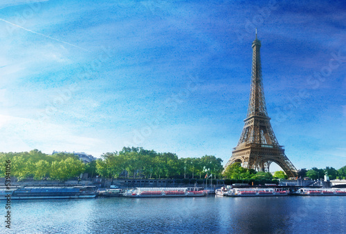 grunge image of  Eiffel tower in Paris © Iakov Kalinin