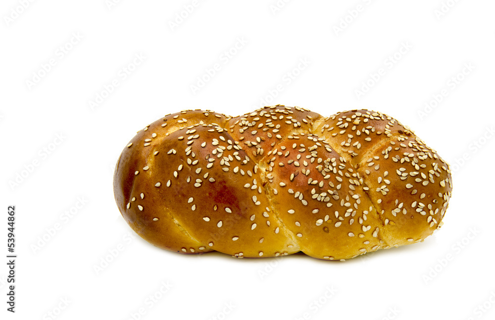 Loaf of challah bread isolated on white background