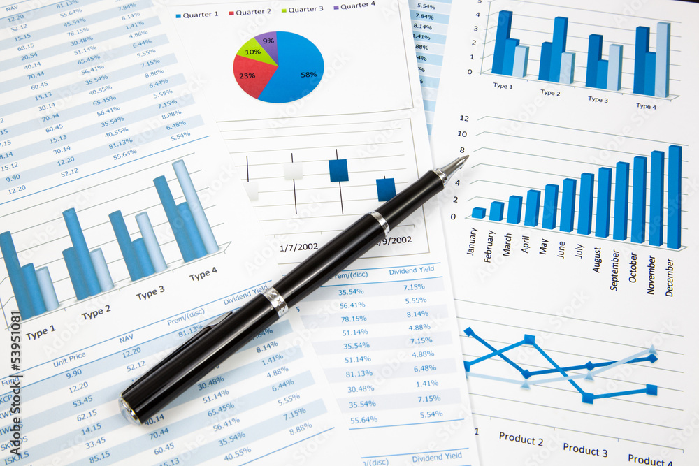 Financial paper charts and graphs Financial paper charts and graphs