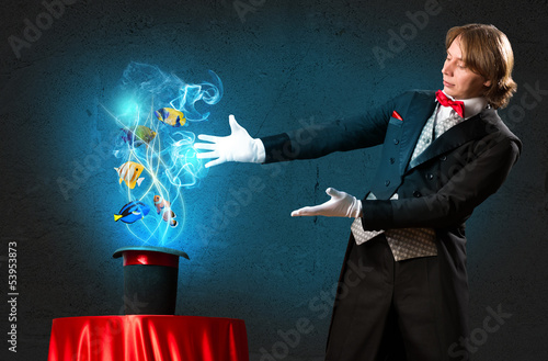 magician casts a spell