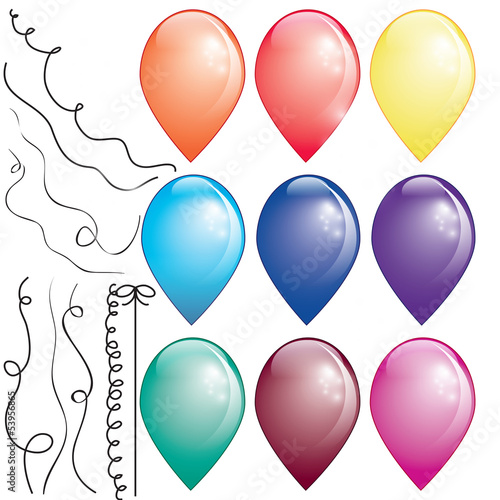 9 Coloured air balloons in white background