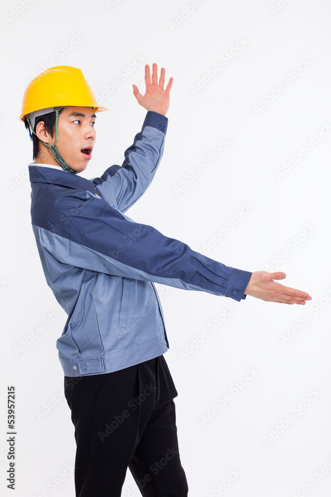 Young Asian engineer show something. Young Asian engineer show something.