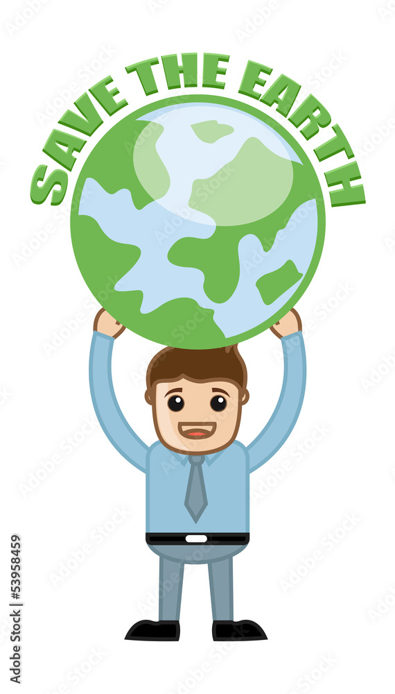 Man Holding Save The Earth Banner with Earth Icon Man Holding Save The Earth Banner with Earth Icon