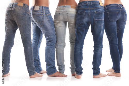 Group of jeans from back