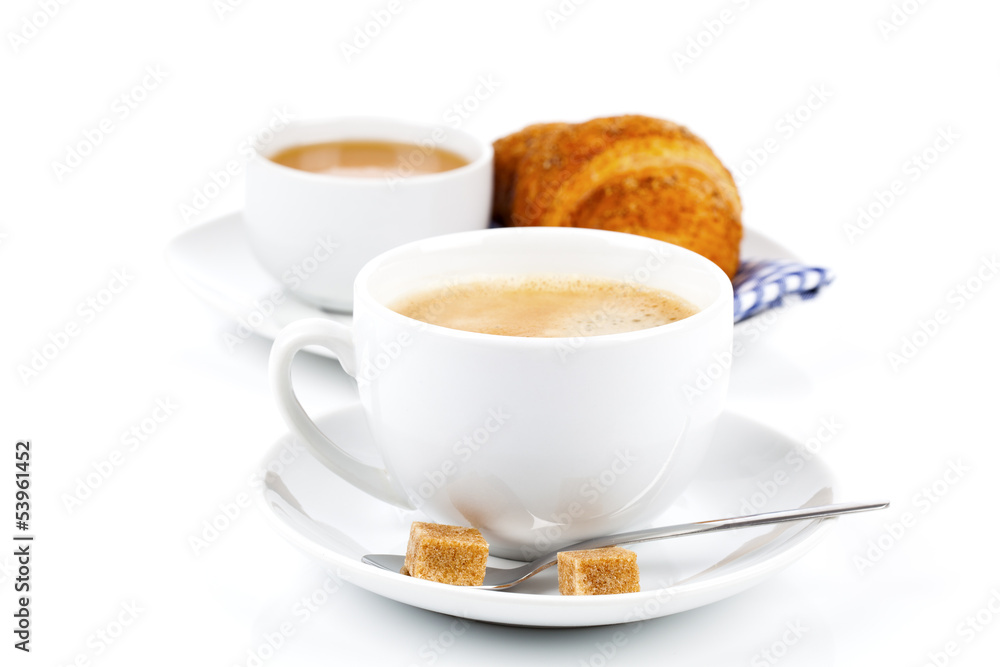 Croissant with marmalade and caffee cup. on wooden backgroun Croissant with marmalade and caffee cup. on wooden backgroun