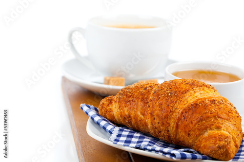 Croissant with marmalade and caffee cup