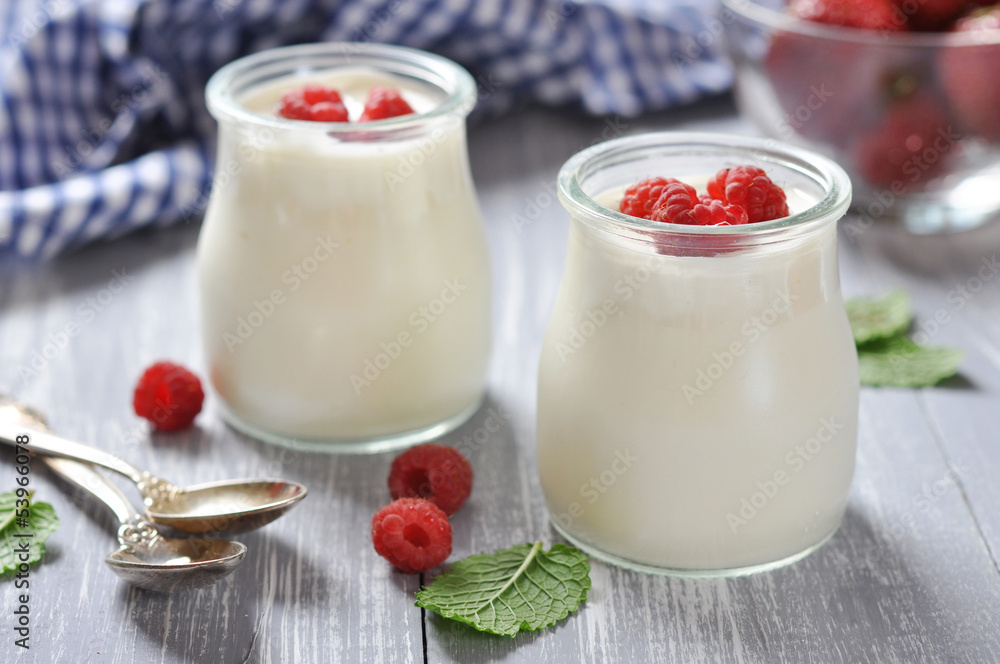 yogurt with ripe fresh raspberry yogurt with ripe fresh raspberry
