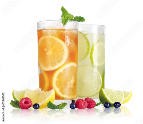 Drink with lemon  lime and mint