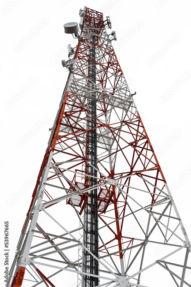 Red and White Telecommunication tower isolated on white backgrou Red and White Telecommunication tower isolated on white backgrou
