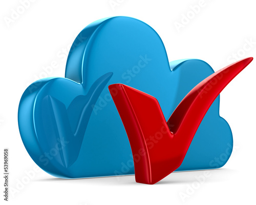 Cloud and checkmark on whit...