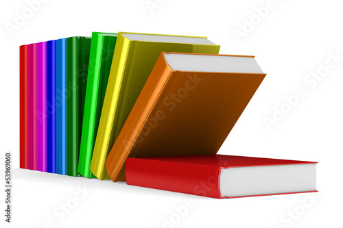 Falling books on white back...