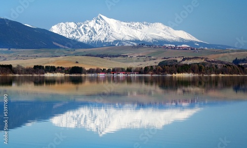 Krivan peak reflected in Liptovska Mara