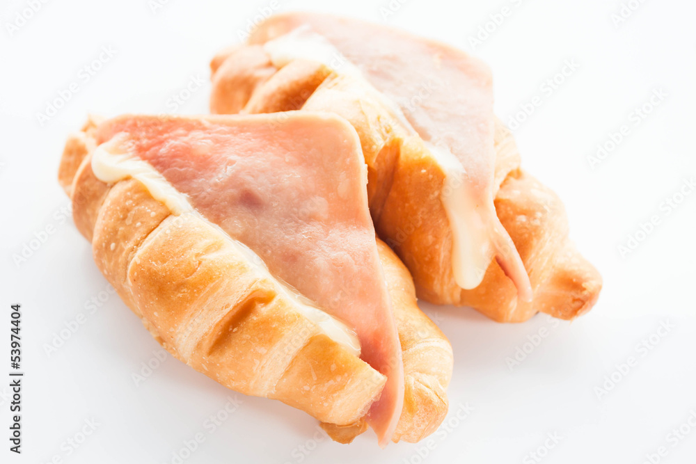 Melt ham cheese croissants isolated on white background Melt ham cheese croissants isolated on white background