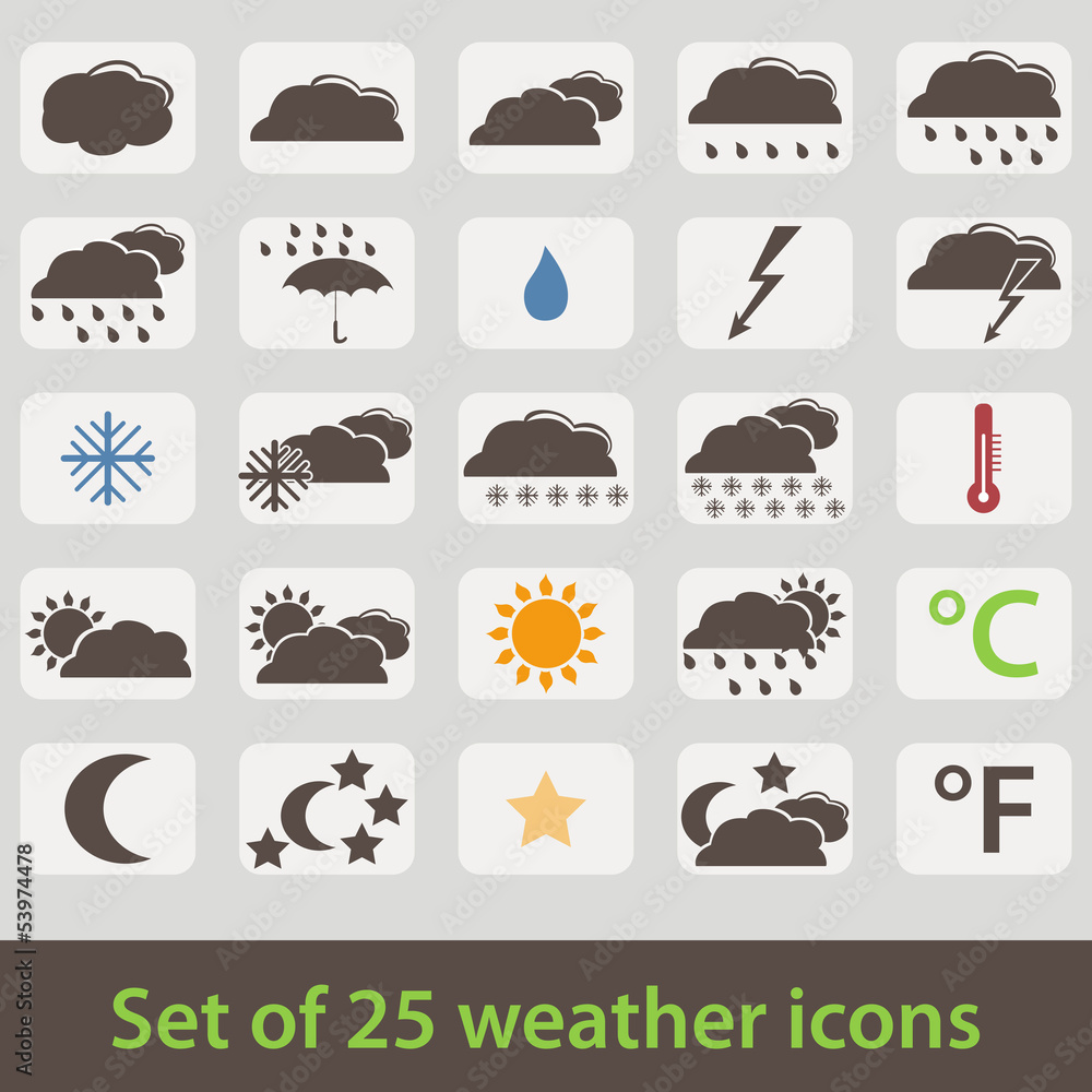 Large set of retro style weather icons Large set of retro style weather icons