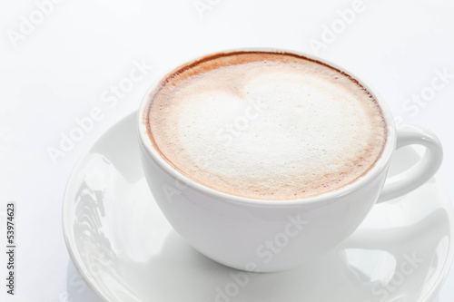 Hot cup of coffee latte isolated on white background