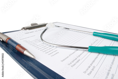 Stethoscope on medical document (medical questionnaire)