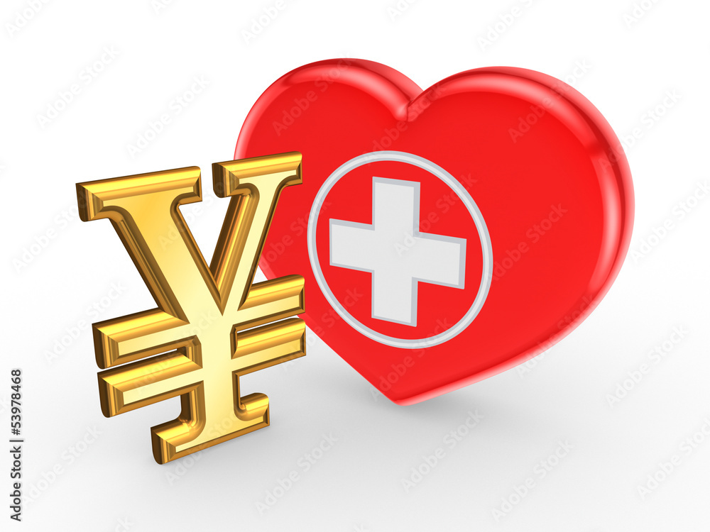 Obraz premium Yen sign and symbol of medicine.