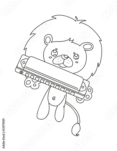 hand drawn lion playing harmonica vector