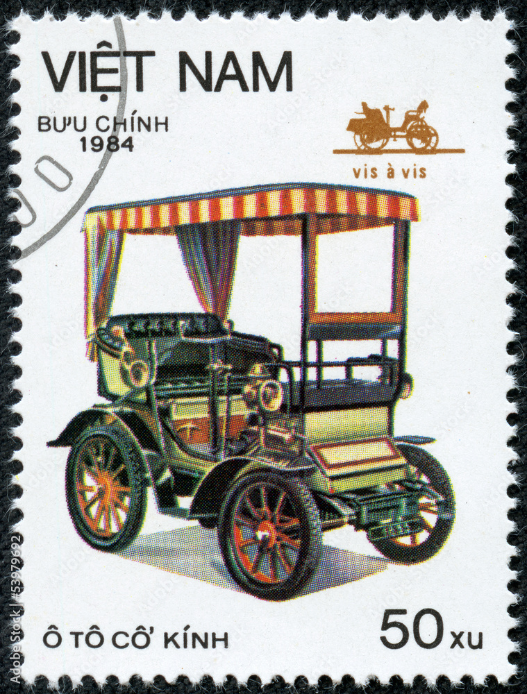 stamp printed in the Vietnam, shows antique car