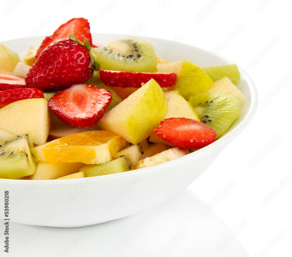 Useful fruit salad of fresh fruits and berries in bowl isolated Useful fruit salad of fresh fruits and berries in bowl isolated
