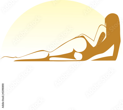 sunbathing girl at sunset
