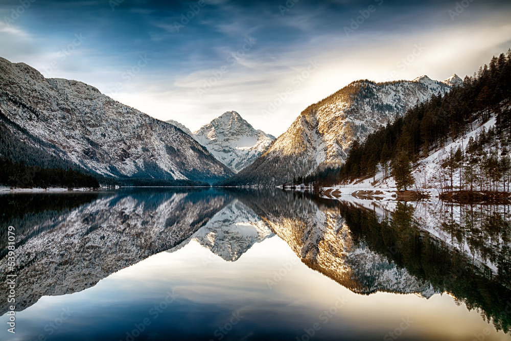 Fototapeta premium Reflection at Plansee (Plan Lake), Alps, Austria
