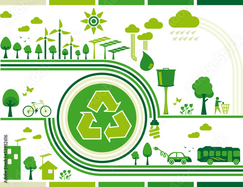  Set of sustainability illustrations. Green energy concept.