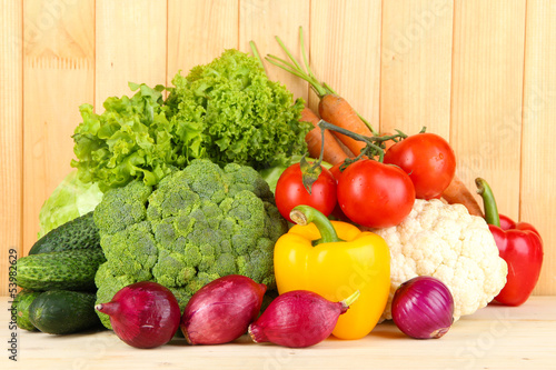 Fresh vegetables on wooden background