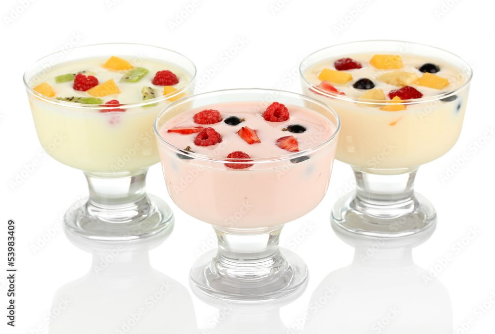 Delicious yogurt with fruit isolated on white Delicious yogurt with fruit isolated on white