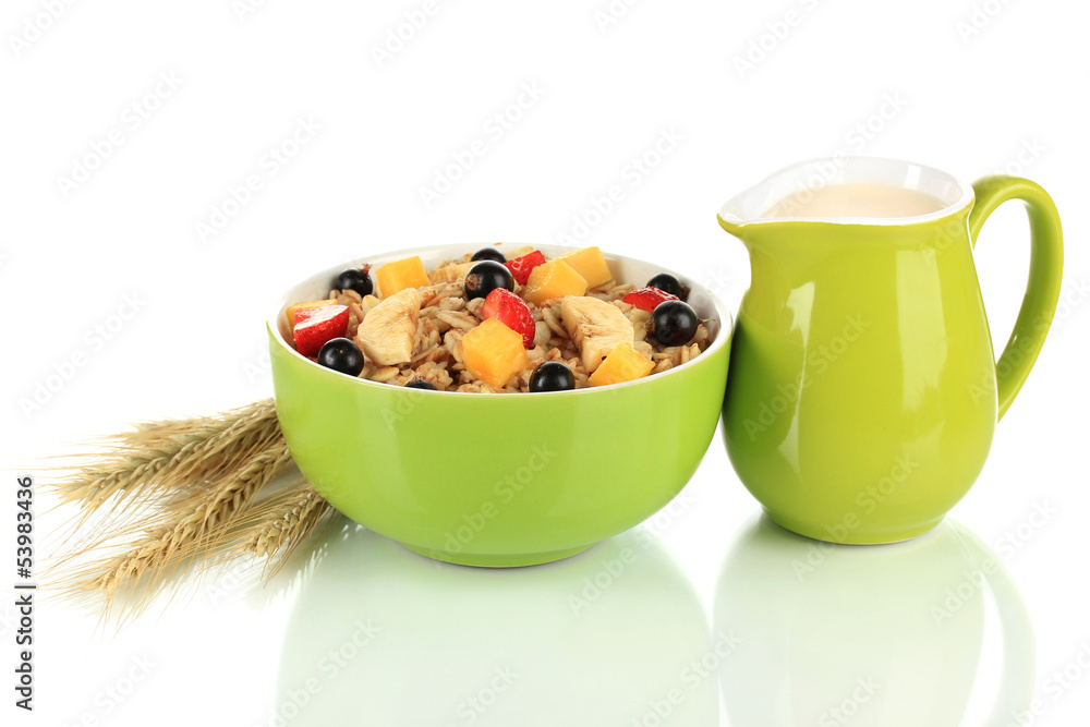 Oatmeal with fruits isolated on white Oatmeal with fruits isolated on white