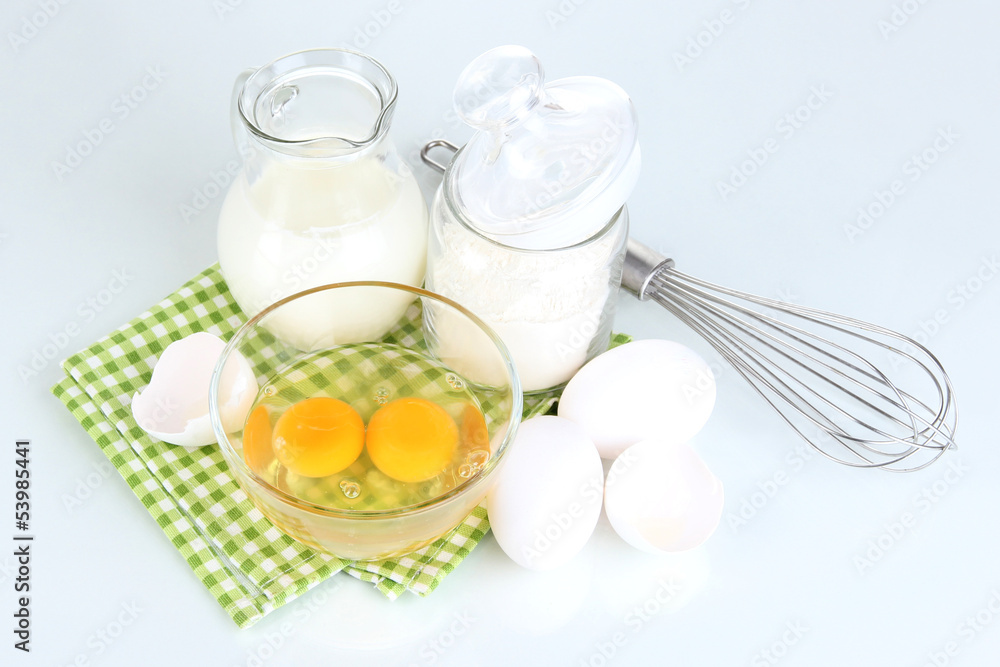Ingredients for dough isolated on white Ingredients for dough isolated on white
